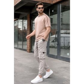 Madmext 5461 Kargo Cep Bej Erkek Jogger Pantolon