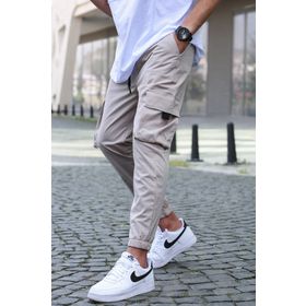 Madmext 5461 Kargo Cep Bej Erkek Jogger Pantolon