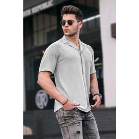 Madmext 5500 Erkek Gri Kısa Kollu Gömlek