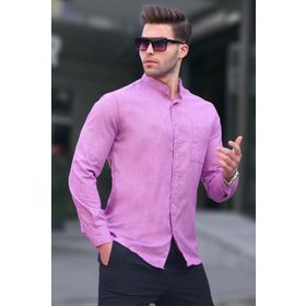 Madmext 5548 Mor Keten Düz Uzun Kollu Erkek Gömlek