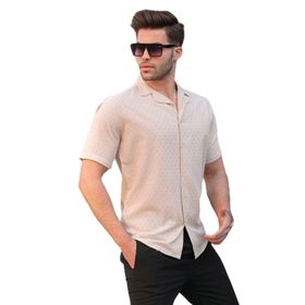 Madmext 5585 Bej Slim Fit %100 Pamuk Kısa Kol Erkek Gömlek