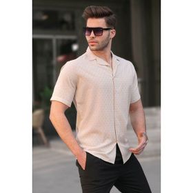 Madmext 5585 Bej Slim Fit %100 Pamuk Kısa Kol Erkek Gömlek