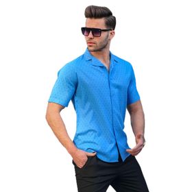 Madmext 5585 Mavi Slim Kısa Kol Erkek Gömlek