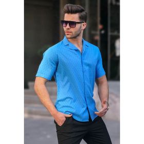 Madmext 5585 Mavi Slim Kısa Kol Erkek Gömlek