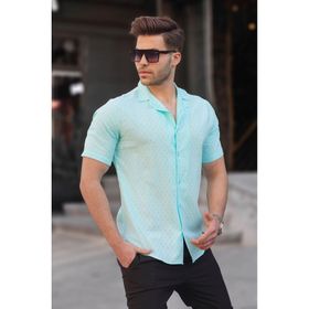 Madmext 5585 Turkuaz Slim Pamuk Kısa Kol Erkek Gömlek