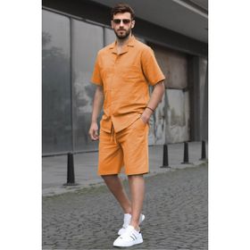 Madmext 5588 Turuncu Basic Oversize Erkek Gömlek Takımı