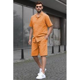 Madmext 5588 Turuncu Basic Oversize Erkek Gömlek Takımı
