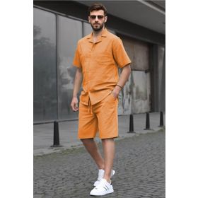 Madmext 5588 Turuncu Basic Oversize Erkek Gömlek Takımı