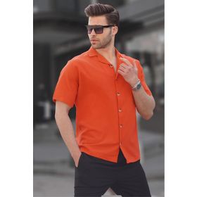 Madmext 5598 Turuncu Basic Kısa Kollu Erkek Gömlek