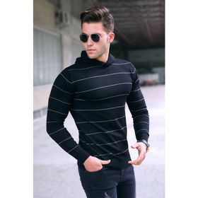 Madmext 5623 Siyah Kapüşonlu Erkek Kazak