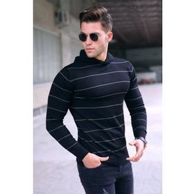 Madmext 5623 Siyah Kapüşonlu Erkek Kazak