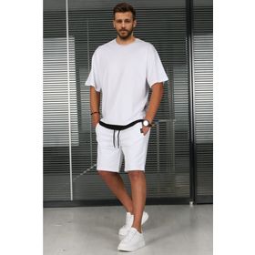 Madmext 5668 Beyaz Oversize Erkek Şort Takımı