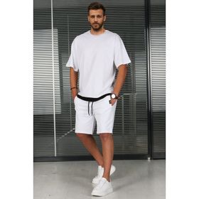 Madmext 5668 Beyaz Oversize Erkek Şort Takımı