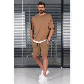 Madmext 5668 Kahverengi Oversize Erkek Şort Takımı