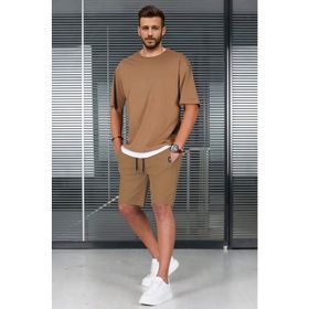 Madmext 5668 Kahverengi Oversize Erkek Şort Takımı