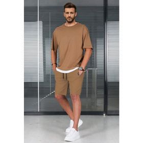 Madmext 5668 Kahverengi Oversize Erkek Şort Takımı