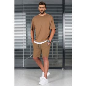 Madmext 5668 Kahverengi Oversize Erkek Şort Takımı