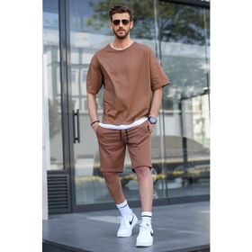 Madmext 5668 Kahverengi Oversize Erkek Şort Takımı