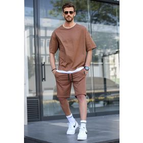 Madmext 5668 Kahverengi Oversize Erkek Şort Takımı
