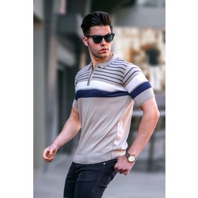 Madmext 5732 Erkek Vizon Polo Yaka Fermuarlı Tişört