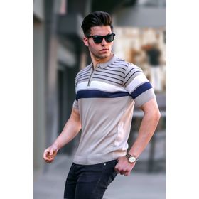 Madmext 5732 Erkek Vizon Polo Yaka Fermuarlı Tişört