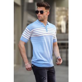 Madmext 5733 Bebe Mavisi Yaka Fermuarlı Erkek Tişört