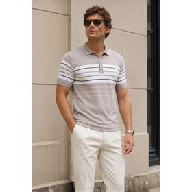 Madmext 5733 Vizon Polo Yaka Fermuarlı Erkek T-shirt