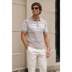 Madmext 5733 Vizon Polo Yaka Fermuarlı Erkek T-shirt
