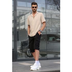 Madmext 5747 Siyah Gabardin Kargo Cep Erkek Kapri Şort