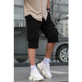 Madmext 5747 Siyah Gabardin Kargo Cep Erkek Kapri Şort