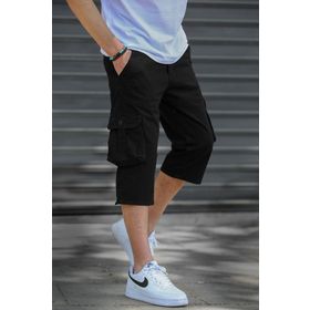 Madmext 5747 Siyah Gabardin Kargo Cep Erkek Kapri Şort