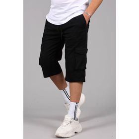 Madmext 5747 Siyah Gabardin Kargo Cep Erkek Kapri Şort