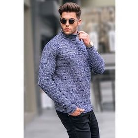 Madmext 5758 Açık Lacivert Erkek Triko Kazak