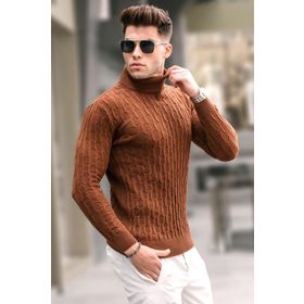 Madmext 5759 Camel Balıkçı Yaka Erkek Triko Kazak