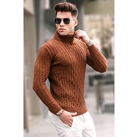 Madmext 5759 Camel Balıkçı Yaka Erkek Triko Kazak