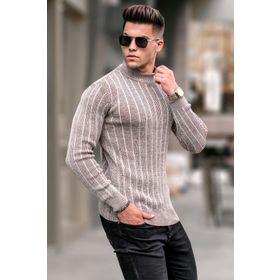Madmext 5761 Taş Rengi Yarım Balıkçı Yaka Erkek Triko Kazak