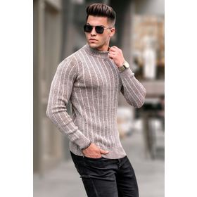 Madmext 5761 Taş Rengi Yarım Balıkçı Yaka Erkek Triko Kazak