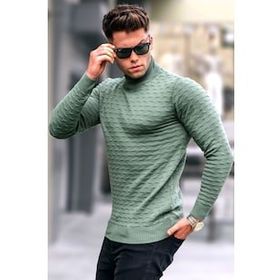 Madmext 5762 Açık Haki Erkek Triko Kazak