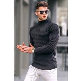 Madmext 5762 Erkek Siyah Balıkçı Yaka Triko Kazak