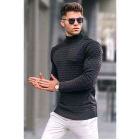 Madmext 5762 Erkek Siyah Balıkçı Yaka Triko Kazak