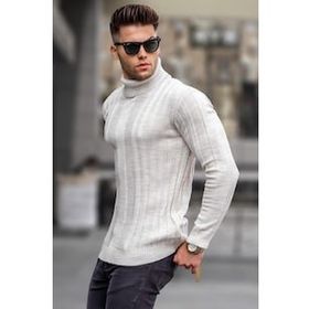 Madmext 5764 Taş Rengi Balıkçı Yaka Erkek Triko Kazak