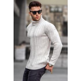 Madmext 5764 Taş Rengi Balıkçı Yaka Erkek Triko Kazak