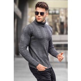 Madmext 5769 Antrasit Desenli Balıkçı Yaka Erkek Triko Kazak