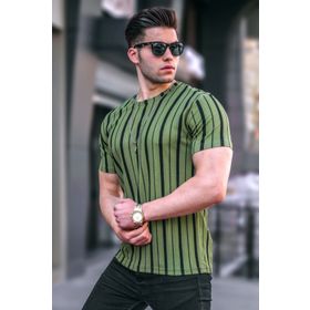 Madmext 5771 Vizon Çizgili Bisiklet Yaka Erkek T-shirt