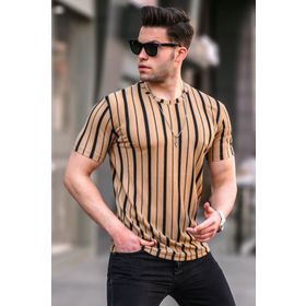 Madmext 5771 Vizon Çizgili Bisiklet Yaka Erkek T-shirt
