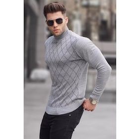 Madmext 5785 Gri Balıkçı Yaka Triko Kazak