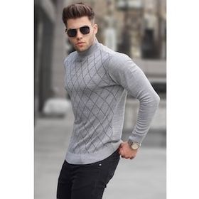 Madmext 5785 Gri Balıkçı Yaka Triko Kazak