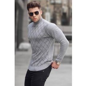 Madmext 5785 Gri Balıkçı Yaka Triko Kazak