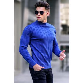 Madmext 5786 Mavi Indigo Yarım Balıkçı Yaka Triko Kazak