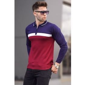 Madmext 5787 Bordo Fermuar Detay Erkek Triko Kazak